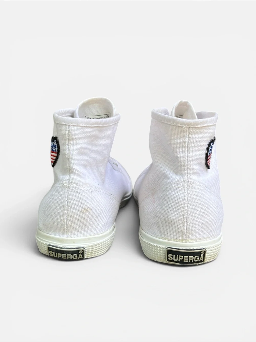 Superga 2952 White Canvas High-Top Sneaker w/ American Flag Heart Sz EU 39